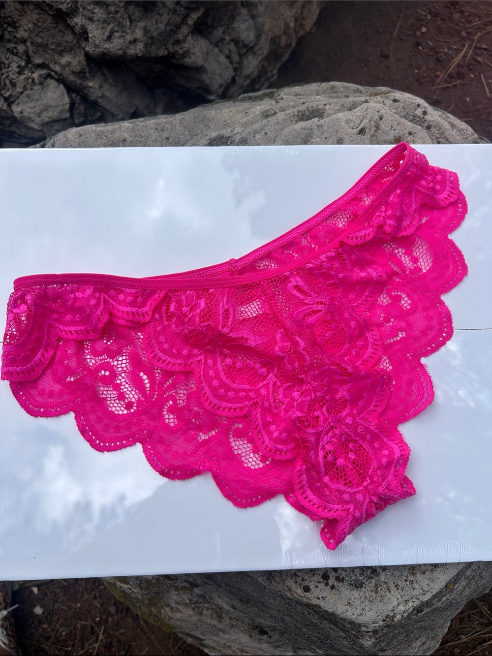Lace Bikini Panty in Bright Fuchsia - Size S